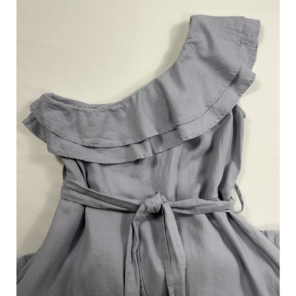 Nicole Miller Linen Blend One Shoulder Ruffle Chambray Midi Dress Size M - Picture 5 of 9